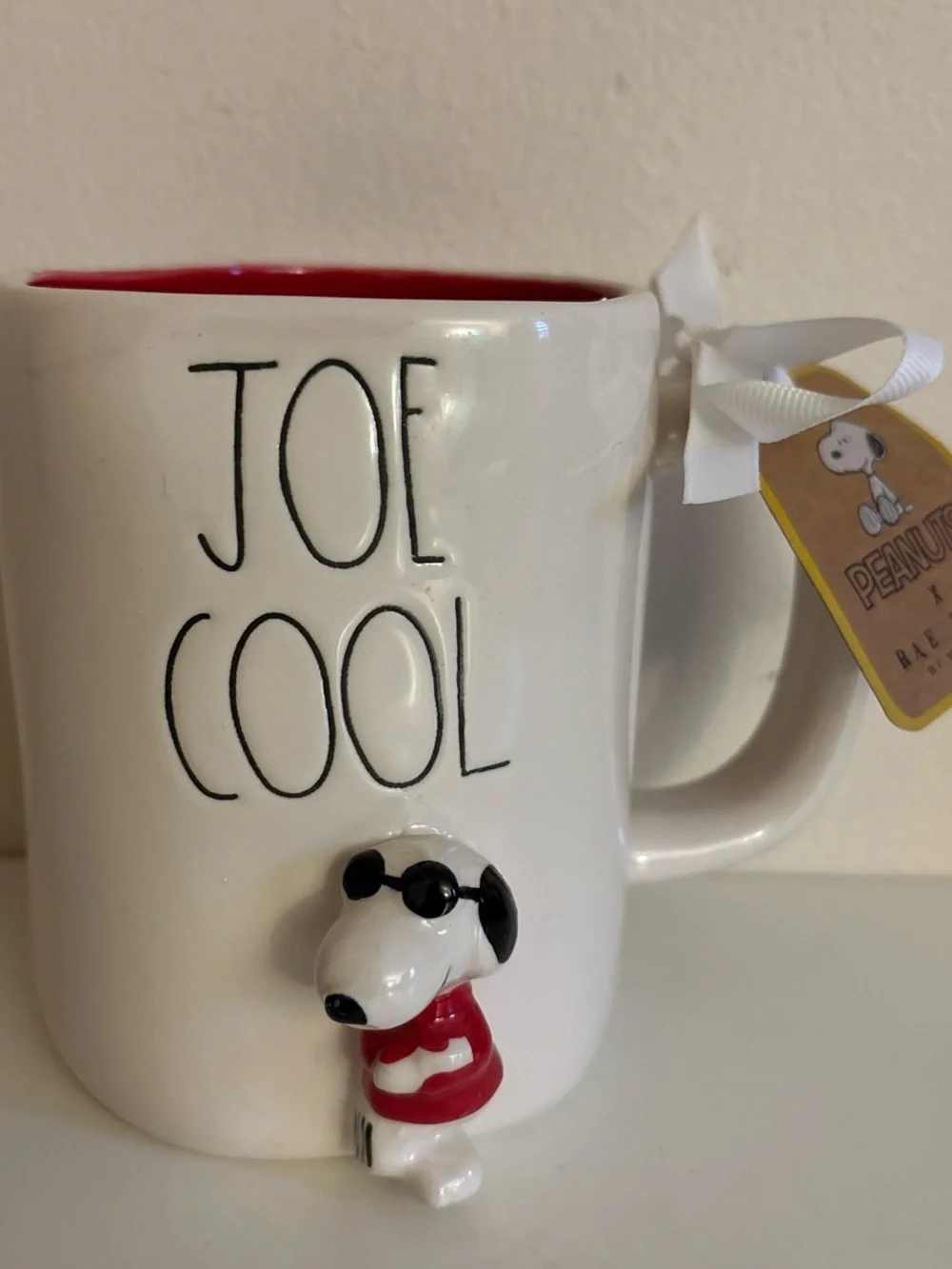 Rae Dunn White Mug with Red Interior Featuring Snoopy Accent